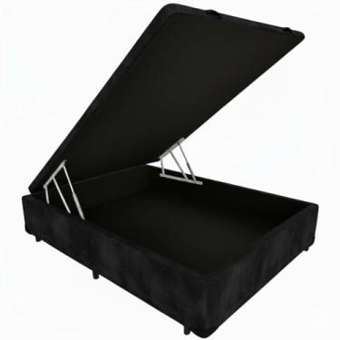 Imagem de Cama Box Baú Viúvo Blindado com Pistão a Gás (188x128x42) (Suede Preto)