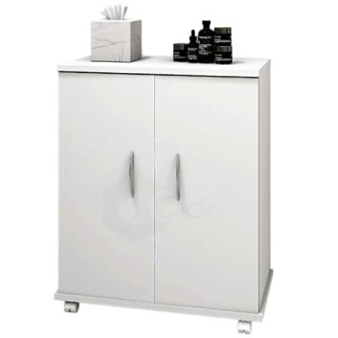 Imagem de Armário Multiuso com Rodízios, 72x60x35 cm, 4 Prateleiras, Portas com Puxadores, Branco (Branco)