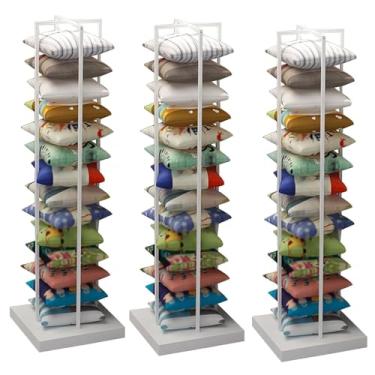 Imagem de Suporte de armazenamento de travesseiro de metal móvel - Conjunto de 3, prateleira de exibição de almofada de chão para loja de varejo e hotel, elegante carrinho de travesseiro de ferro preto e branco