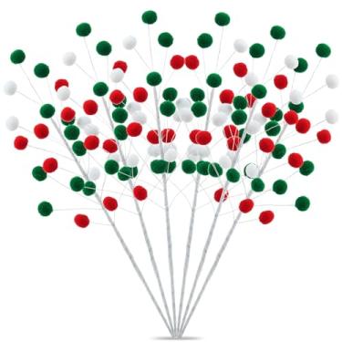 Imagem de 6 peças de decorações de Natal pastel e palitos de Natal de feltro e sprays DIY para árvore de Natal, enchimento de árvore festiva e decoração (cor de Natal)