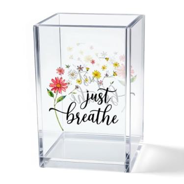 Imagem de Vgrti Just Breathe – Copo de acrílico para lápis cosmético, organizador de mesa de dente-de-leão, acessórios para decoração de escritório em casa, presentes de incentivo para mulheres, meninas