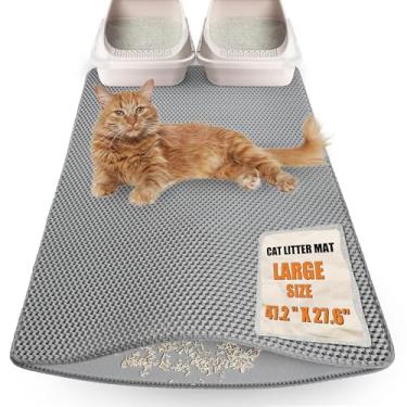 Imagem de Tapete para caixa de areia para gatos, extra grande (119 cm x 68 cm), tapete impermeável para armadilha de areia para gatos, tapete de controle de dispersão de camada dupla, antiderrapante, fácil de