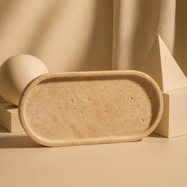 Imagem de Bandeja oval de banheiro travertino natural – Bandeja de pedra de 30,5 x 15,2 cm para bancada, perfume e exibição de joias | Sólido 2 cm de espessura, travertino turco autêntico