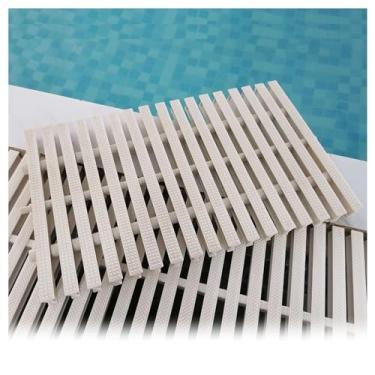 Imagem de Conjunto eficiente de grade de drenagem de piscina, 2 peças de tapete de calha de transbordamento de plástico PVC, cobertura de canal interno/externo emendável, 30 x 100 cm para gerenciamento eficaz
