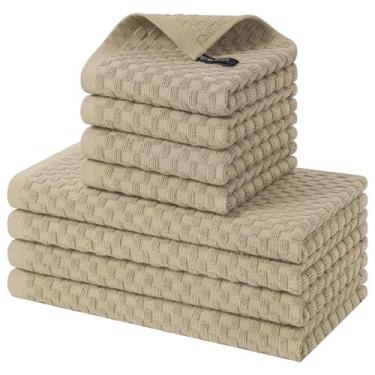 Imagem de Homaxy Conjunto de toalhas de cozinha e panos de prato 100% algodão, 30 x 30 x 63 cm, conjunto de 8 panos de prato felpudos a granel, toalha de mão super macia e absorvente com laço para pendurar