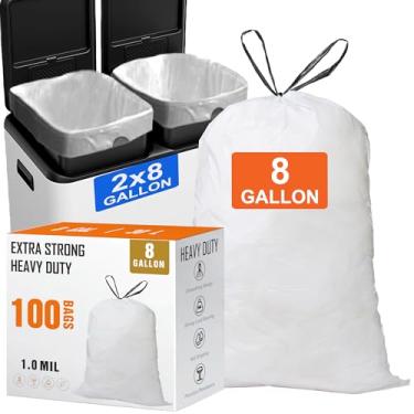 Imagem de Sacos de lixo com cordão de 8 galões para lata de compartimento duplo (2 x 8 galões) 100 unidades 1,0 mil espessura forro de lixo de cozinha pré-separado compatível com o código de revestimento 30A
