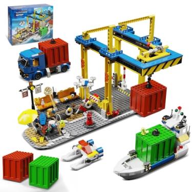 Imagem de City Seaside Harbor Building Set Compatible with Lego Cargo Ship Boat Toy, Container Crane and Truck, Construction Toy for for Adults Teens Kids Girls Boys 6+