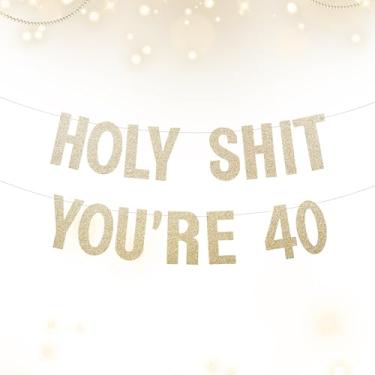 Imagem de Decorações engraçadas de aniversário de 40 anos para homens e mulheres, faixa grande pré-amarrada rude Holy Shit You're Old Banner, suprimentos de festa de aniversário de marco com glitter, cartolina