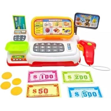 Imagem de Caixa Registradora com Calculadora Luz e Som Acessórios Dinheirinho Mercadinho Brinquedo Infantil