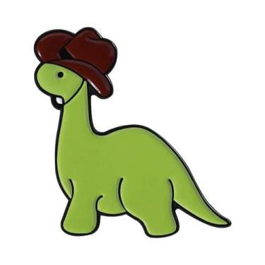 Imagem de Broches De Esmalte Com Tema De Dinossauro Cartoon Com Chapéu De Cowboy
