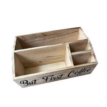 Imagem de YWJLQH Organizador de Estação de Café Estilo Fazenda, Caixa de Armazenamento de Mesa de Madeira com Compartimentos, Porta-cápsulas de Café, Marrom, Tamanho real