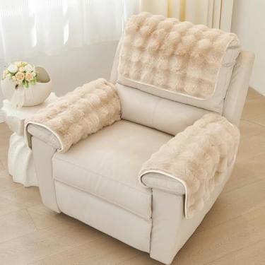 Imagem de Capas de apoio de braço macias e felpudas para poltronas reclináveis ​​com capa antiderrapante para encosto de cabeça, conjunto de 3 capas para braços de sofá. Proteção para móveis.