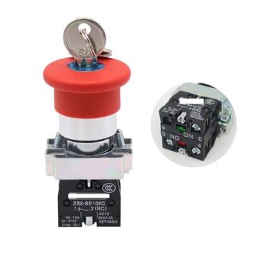Imagem de XB2-BS142 Interruptor de botão rotativo de parada de emergência 2 posições de bloqueio 22 mm 1NC 2NC 1NO/1NC Botão de cabeça de cogumelo (XB2-BS142 1NO 1NC)