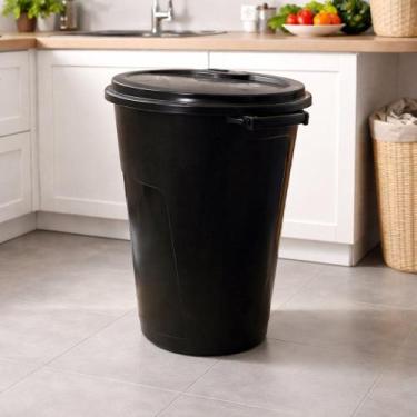 Imagem de Lixeira Plástica com Tampa Manual 60 Litros Preta Grande Capacidade e 