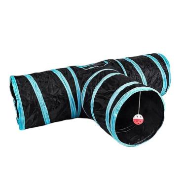 Imagem de Brinquedo Túnel Dobrável Para Gatos 3 Saídas Cor Preto Azul