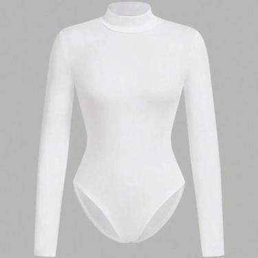 Imagem de Leggings femininas de manga comprida com gola alta, cor sólida, casual