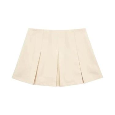 Imagem de Bermuda Plissada Listrada de Cintura Alta - Mini Saia Casual para Mulh