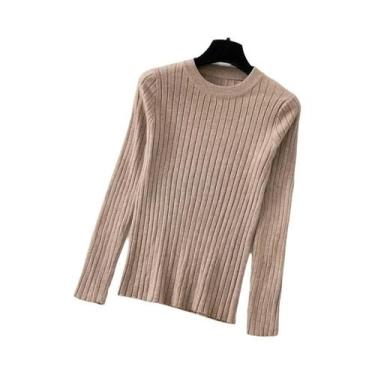 Imagem de Suéter Feminino De Tricô Macio Com Gola O E Mangas Longas, Ajuste Slim