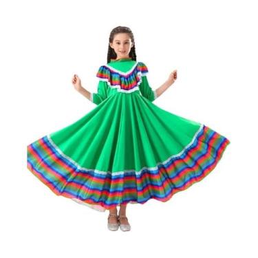 Imagem de Vestido Tradicional Mexicano Para Meninas, Vestido Longo E Largo Para 