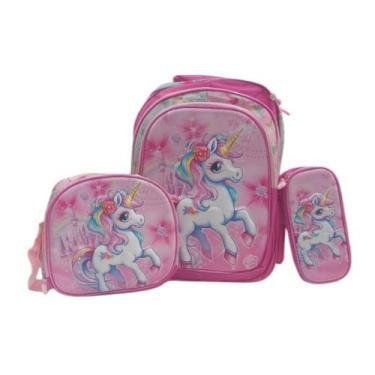 Imagem de Kit 3 Peças Mochila Escolar Infantil 3D ( Mochila + Lancheira + Estojo