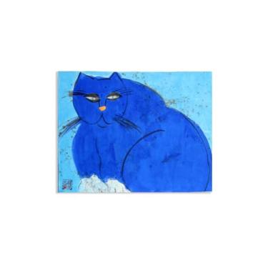Imagem de Walasse Ting arte de parede gato azul giclée impressão em tela de famoso presente de pintura abstrata colorida para ela decoração de quarto de banheiro moderno 80 x 60 cm (31 x 24 polegadas) pôster