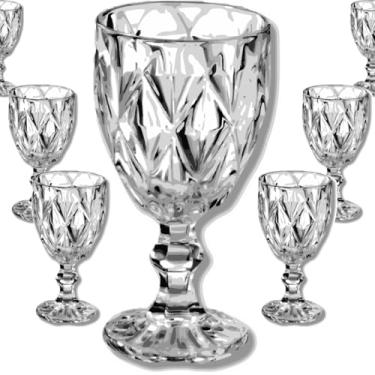 Imagem de Jogo de Taças Diamante Vidro Transparente 340ml Vinho Água Refrigerante Acai