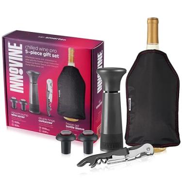 Imagem de Conjunto de 5 peças para presente Chilled Wine Pro, grafite – bomba de vácuo com 2 tampas, saca-rolhas de garçom com dobradiça dupla, manga para garrafa de vinho em gel congelado | Preservar