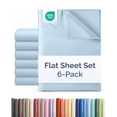 Imagem de Lençol de cima tamanho casal – Pacote com 6 lençóis de cima apenas – ultramacio, confortável, respirável e refrescante – Qualidade de hotel e não amassa – Roupa de cama fácil de cuidar, resistente a