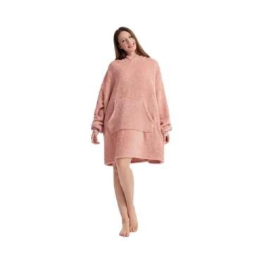 Imagem de Moletom Feminino De Inverno Oversize Com Capuz Dupla Face Em Fleece E 