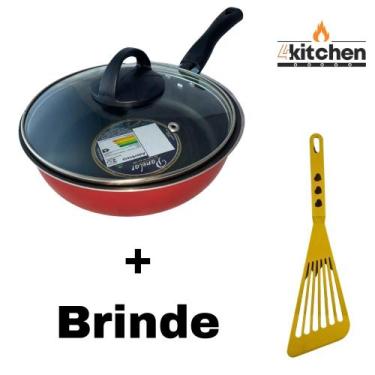 Imagem de Panela Frigideira Antiaderente Teflon Vermelho 20cm + Brinde Cor:Amare