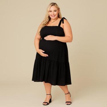 Imagem de Vestido De Grávida Gestante Modelo Midi Plus Size Com Alça Ajustável -