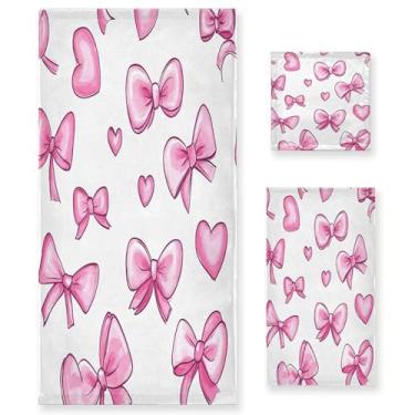 Imagem de xigua Conjunto de toalhas de banheiro com padrão de laço absorvente macio 3 peças toalha de banho toalha de mão toalhas decorativas para banheiro, academia, hotel, praia, piscina