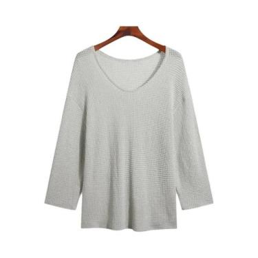 Imagem de Camiseta Masculina De Luxo Em Tricô Para Outono, Gola V, Manga Longa, 