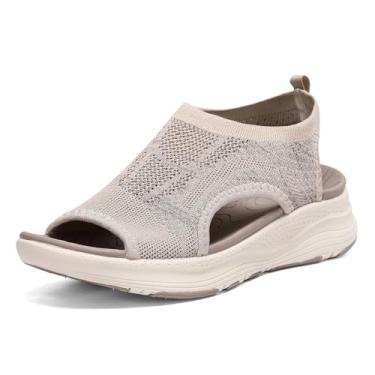 Imagem de YESWIN Sandálias femininas de caminhada, suporte de arco, ortopédica, confortável, fascite plantar, antiderrapante, casual, bico aberto, sandálias esportivas para verão e praia, Cinza, 36