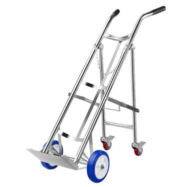 Imagem de Carrinho cilíndrico móvel, carrinho dobrável de aço inoxidável 304 com corrente e 4 rodízios giratórios - Rack de tanque de cilindro rolante para laboratórios e casas de repouso