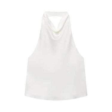 Imagem de Top Halter Preto De Cetim Sem Costas Para Mulheres, Camisola Rosa De V