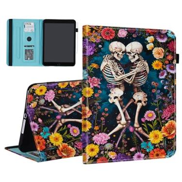 Imagem de BFUKVOU Capa para Samsung Galaxy Tab A11 / Tab A9 de 8,7 polegadas 2025/2023, compartimento para cartão, capa de couro PU TPU com suporte para caneta, hibernar automaticamente, caveira de flor