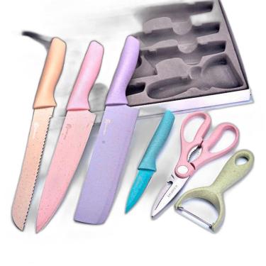 Imagem de Conjunto De Facas Em Inox Coloridas E Variadas Com 6 Peças