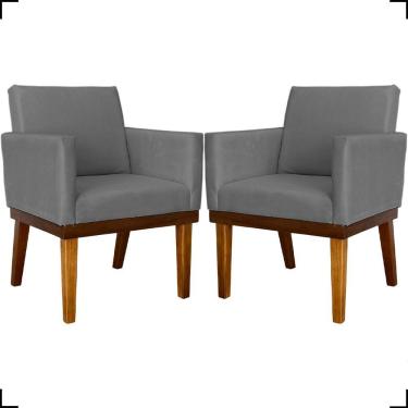 Imagem de Kit 2 Poltronas Decorativa Para Sala Recepção Consultório Escritório Base Em Madeira Divine Suede