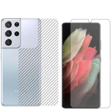 Imagem de Película Hidrogel + Adesivo Fibra De Carbono Para Samsung S21 Ultra - Transparente