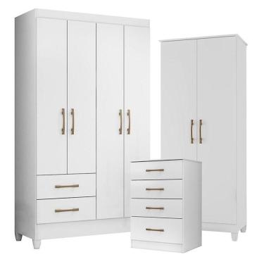 Imagem de Guarda Roupa Solteiro Chile Com Cômoda Ms913 E Armário Multiuso Jade Branco Brilho- Moval