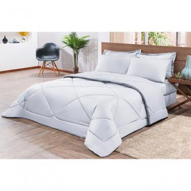 Imagem de Kit Edredom + Jogo De Lençol Aconchego Look House Dupla Face Solteiro 04 Peças - Branco