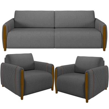 Imagem de Kit Sofá 02 Lugares 168Cm Com 02 Poltronas Flora M03 Chumbo