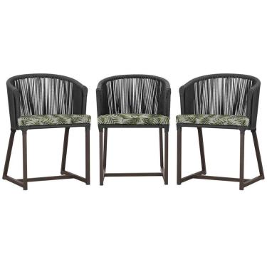 Imagem de 3 Cadeiras De Jantar Noronha Marrom Corda Náutica E5 Trama Preto