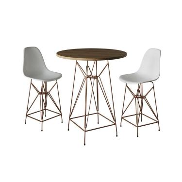 Imagem de Jogo Mesa Bistrô Eames Tampo Amêndoa 60Cm 2 Banquetas Branca Base Ferro Cobre - Cor: Amendoa