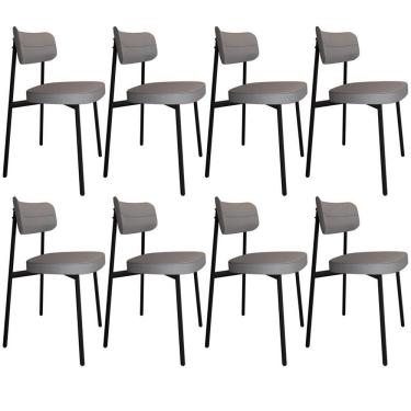 Imagem de Kit 08 Cadeiras Estofada Para Sala De Jantar Astrid Preto C01 Linho Cinza - Lyam Decor