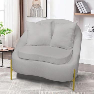 Imagem de Poltrona Decorativa Orgânica Pé De Metal Dourado Zaya Bouclê Cinza C05 - D'rossi