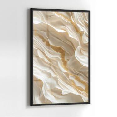 Imagem de Quadro com Moldura e Acrilico Cristal Vidro Abstrato Branco Dourado pa