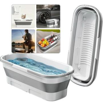 Imagem de Balde Dobrável Retrátil Retangular Rodinhas Multiuso Lavar Carro Casa 