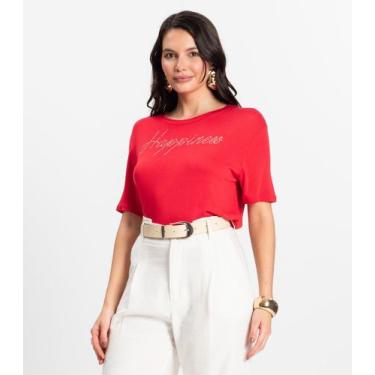 Imagem de Blusa Feminina Manga Curta Visco Tricot Rovitex Vermelho, P, Vermelho